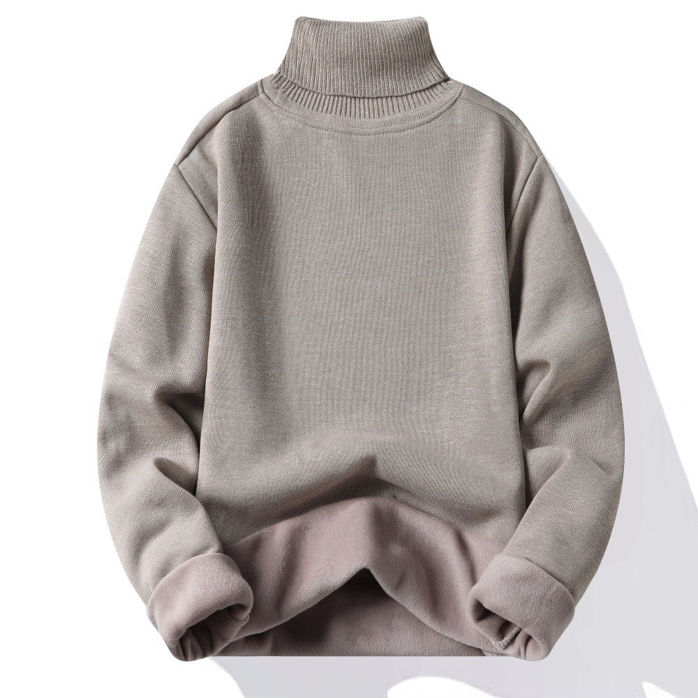 Men‘s Thermal Fleece High-neck Sweater Winter Turn-down Collar Fleece-lined Knitted Pullover Casual Keep Warm Thick Bottom Tops