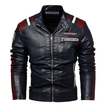 Mens Vintage Motorcycle Jacket 2023 Men Fashion New Biker Leather Jacket Male Embroidery Bomber Coat Winter Fleece Pu Overcoat