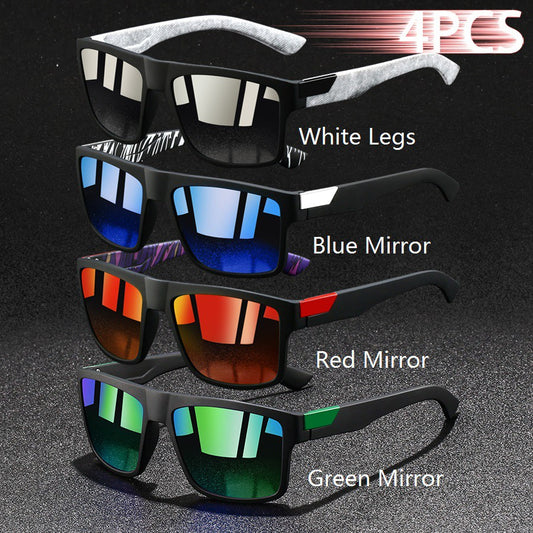 4 PCS Fashion Vintage Square Sunglasses Men Fishing Driving Man Luxury Brand Designer Sun Glasses Anti-Glare Retro Eyewear UV400