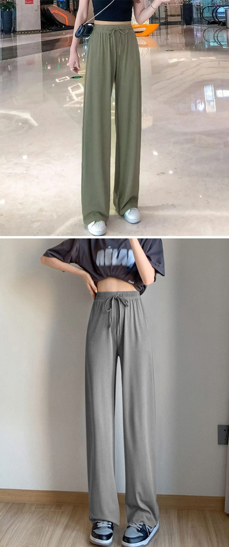 Women Pants Spring Summer Ice Silk Wide Leg Pants 2025 High Waist Loose Straight Casual Pant Female Outdoor Black Trousers
