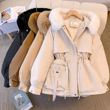 2025 New Fashion Women Winter Jacket Big Fur Collar Parkas Coat Long Coat Hooded Warm Wool Liner Female Snow Wear Padded Parka