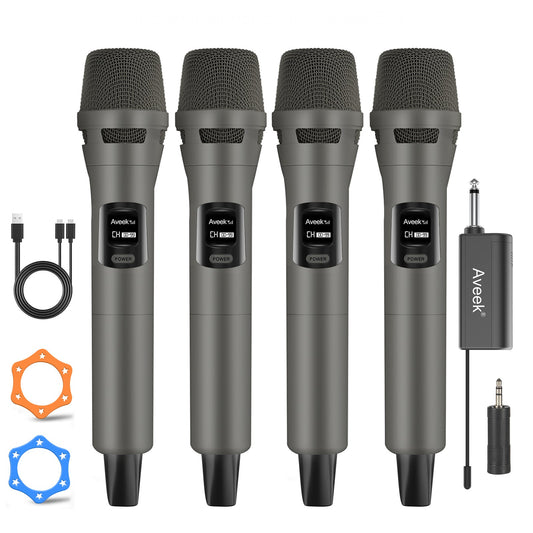 Aveek Wireless Microphone, Dynamic Wireless Microphones With One-to-One Chip Connection And Rechargeable Receiver, 12H Duration,