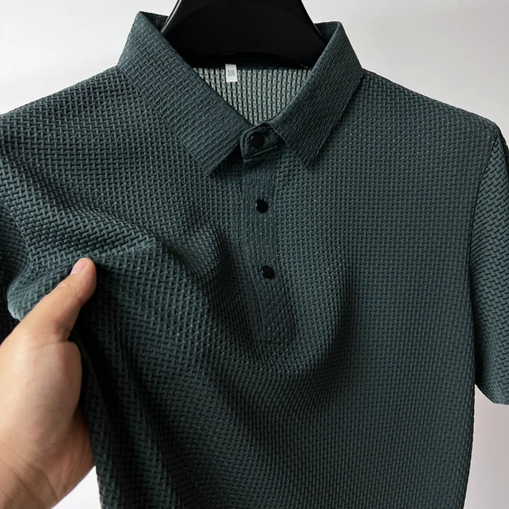 Summer New Embroidered Silk Elastic Polo Shirt for Men's Luxury Trend Fashion Leisure Breathable Cool Short Sleeved T-shirt Top
