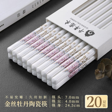 Novo conjunto de hashis de cerâmica à prova de quedas, antiderrapante, de grau alimentício, resistente à umidade, de alta temperatura, talheres chineses, hashis de sushi