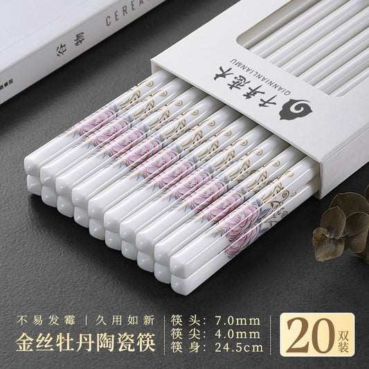 Novo conjunto de hashis de cerâmica à prova de quedas, antiderrapante, de grau alimentício, resistente à umidade, de alta temperatura, talheres chineses, hashis de sushi
