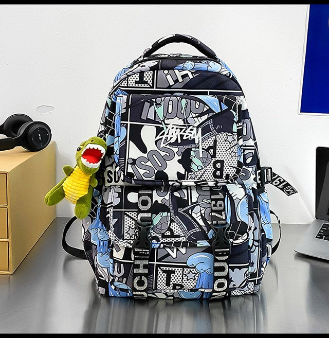 Mochila Anime Masculina e Feminina de Grande Capacidade One Piece Luffy Graffiti Estampada para Alunos do Ensino Médio