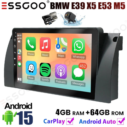 4+64GB For BMW E38 E39 E53 X5 Apple Carplay 9" Android 15.0 Car Stereo Radio Touch Screen GPS Navigation WiFi SWC BT FM+DVR&CAM