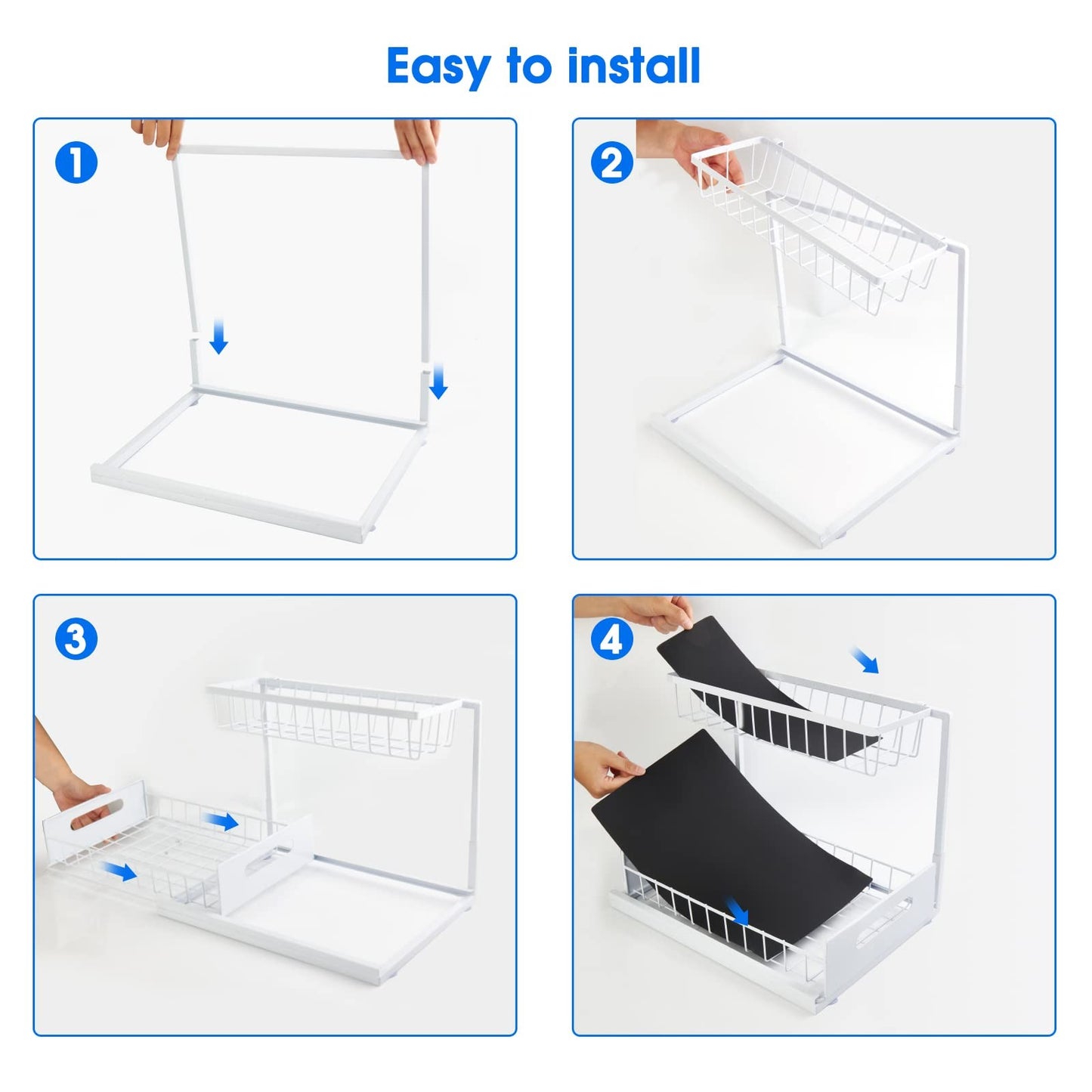 Under Sink 2 Tier Sliding Cabinet Basket Organizer Drawer Pull Out Cabinet Multi-Purpose Sink Organizer for Bathroom Kitchen