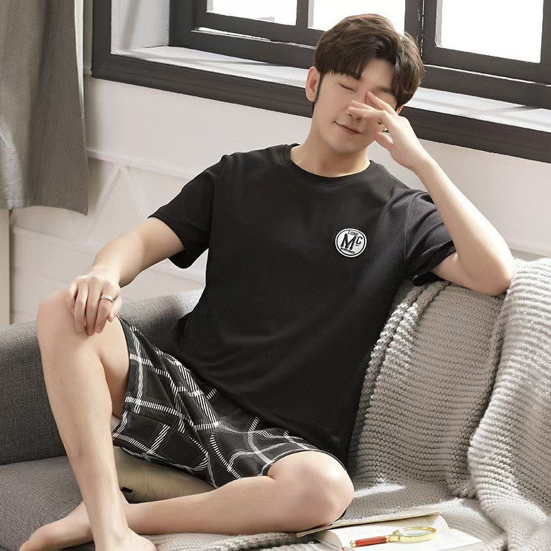 Summer Men's Pajamas Homewear Set Men's Short-Sleeved Shorts Teenage Students Cartoon Striped Casual Pajamas Homewear Set