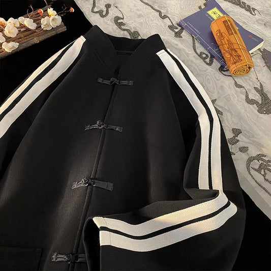 New Chinese Style Buttoned Cardigan Sweatshirt for Men Women 2025 Spring Loose Top Trendy Brand Chinese Style Heavyweight Jacket