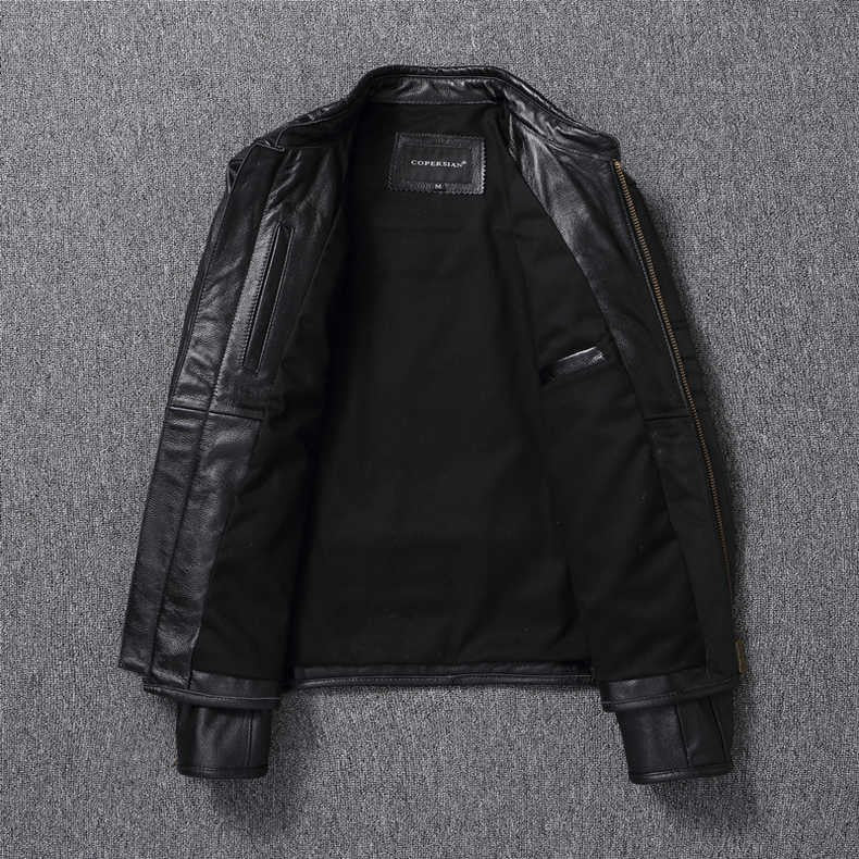 Men's Natural Leather Jacket First Layer Calfskin Stand Collar Motorcycle Jacket Retro Brown Cowhide Jacket Men‘s Biker Clothes