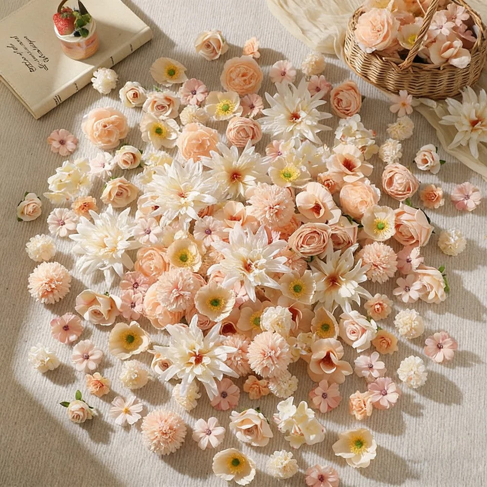 15/50Pcs Mix Artificial Flowers Head Rose Fake Flower for Home Room Decor Wedding Marriage Decoration Bride Craft Gift Accessory