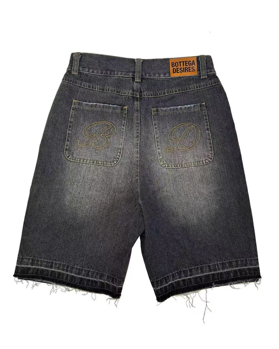Bottega Desires Trend Men's Fried Street Loose Five-point Pants Fashion Trendy Brand Retro Y2k Letter Denim Shorts Baggy Jeans