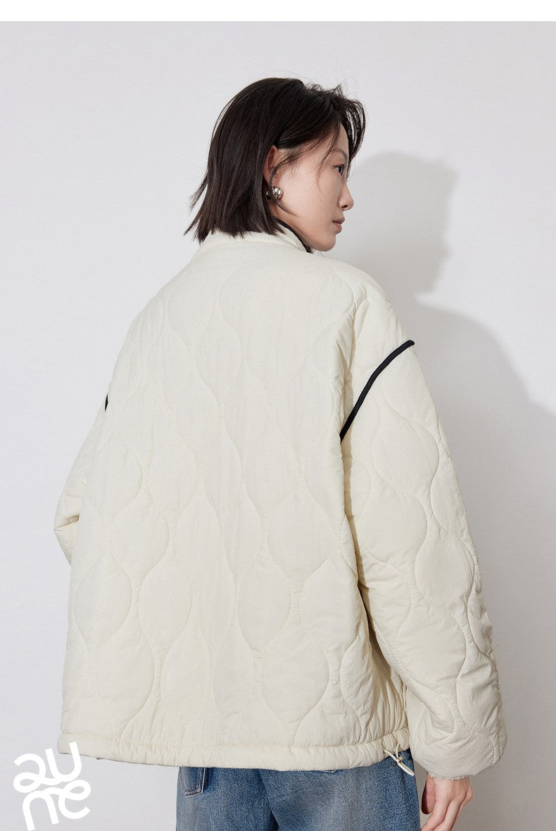 TOYOUTH Women Thick Cotton Coat 2024 Winter Long Sleeve Lapel Collar Contrasting Color Splicing Elegant Outwear Jacket Coat