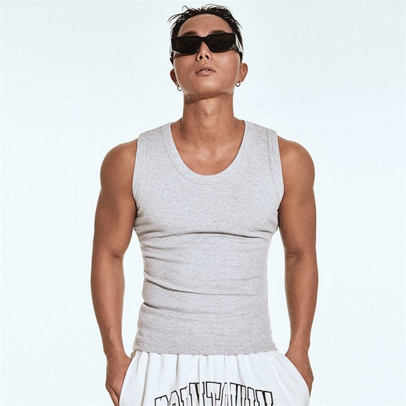 Men's vest solid color Breathable quick drying elastic sports vest men sleeveless undershirt fitness training running tank top
