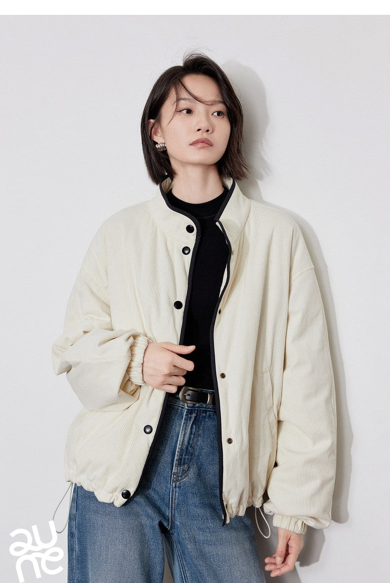 TOYOUTH Women Thick Cotton Coat 2024 Winter Long Sleeve Lapel Collar Contrasting Color Splicing Elegant Outwear Jacket Coat