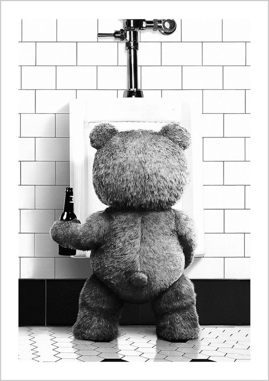 Black White Cute Bear Bathroom Decoration Poster Canvas Print Painting Wall Picture Art Modern Fashion Room Home Toilet Decor