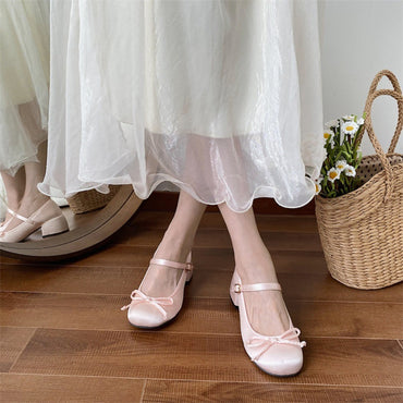 Spring Autumn Thick Heel Pink Shoes Elegant Bow Lolita College Girls High Heels Women Sandals zapatos de mujer mary jane shoes