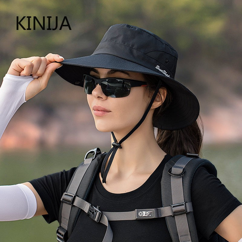 Women Ponytail Fisherman Hat Waterproof Sun Cap Pure Color Outdoor Travel Fishing Climbing Hiking Large Brim Bucket Hat undefine