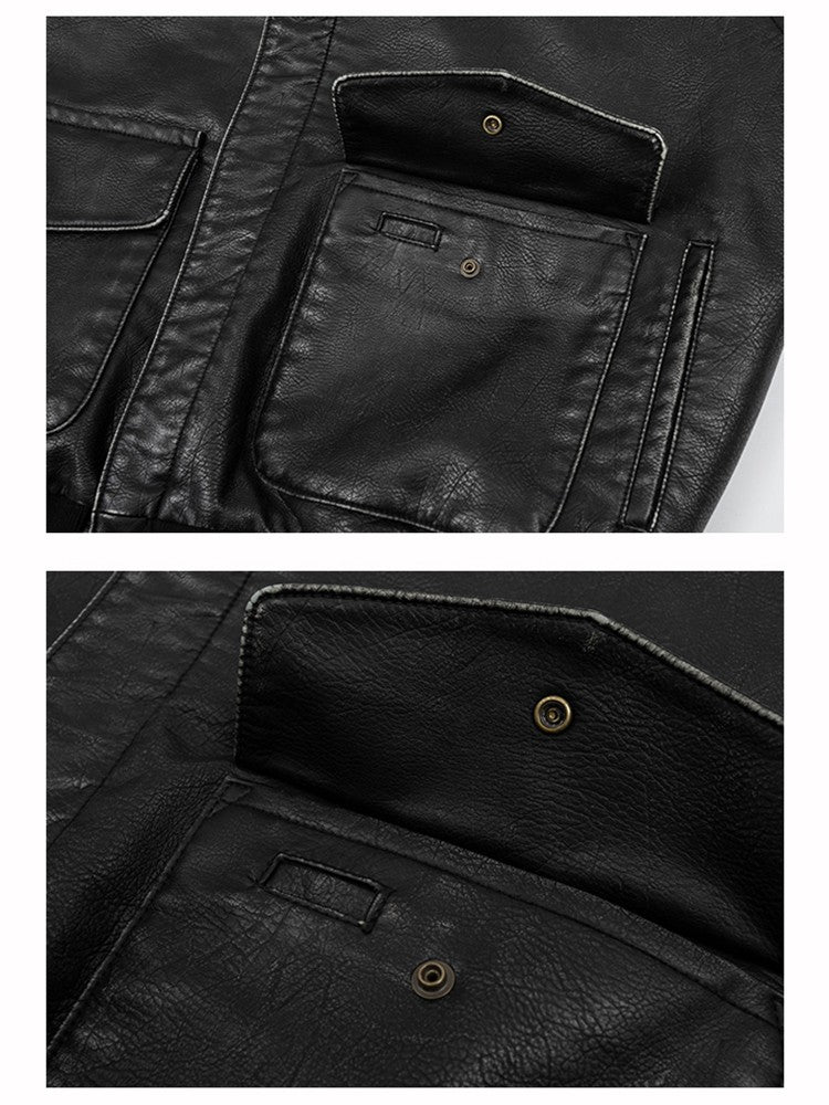 Mauroicardi Spring Cool Handsome Oversized Vintage Distressed Black Pu Leather Jacket Men Pockets Luxury Designer Clothes 2024