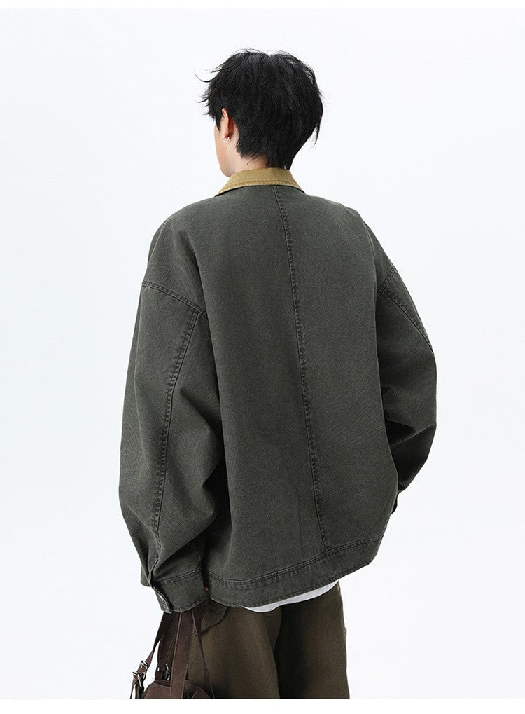 Maxbarley Trendy Cotton Jacket Men Autumn 2025 Hip-Hop Stitching Windproof Lapel Jackets K-Pop Antique Washed Motorcycle Coat