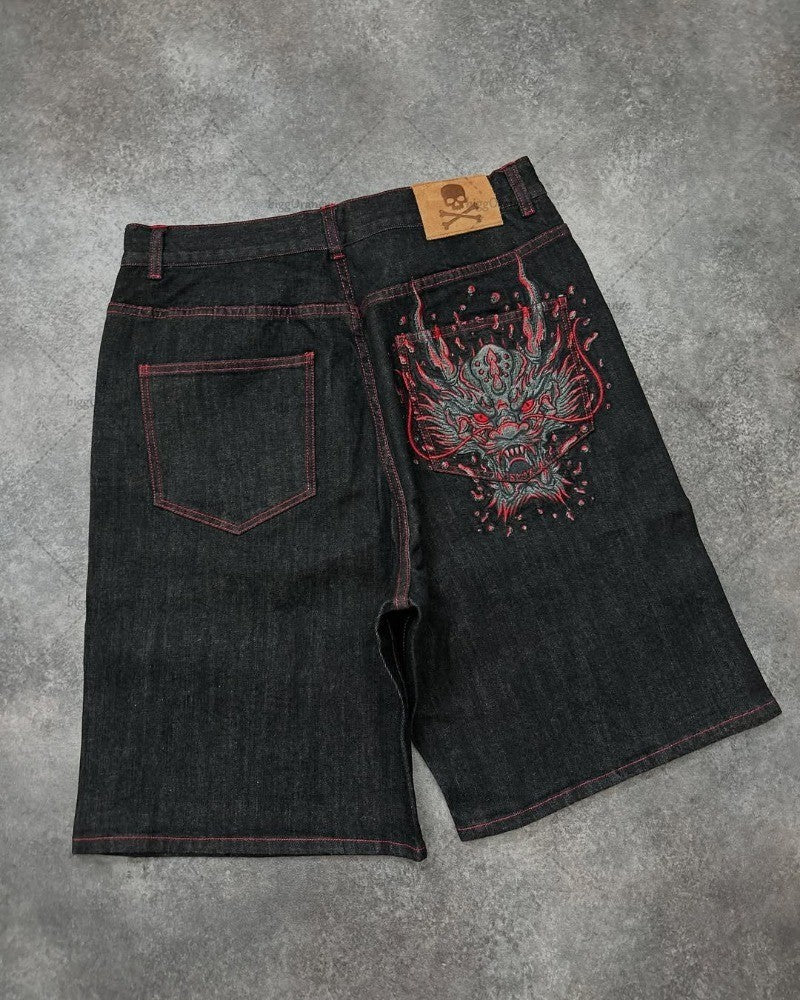 Trendy Streetwear Harajuku High Street Oversized Washing Denim Shorts Men Casual Retro Hip-hop Goth Loose Wide-leg Pants Women