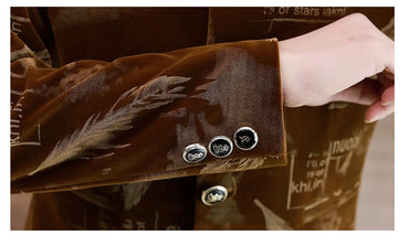 Luxury Retro Velvet Suit Jacket for Men Fashion Slim Fit Stand Collar Blazer Masculino Casual Business Wedding Dress Coat