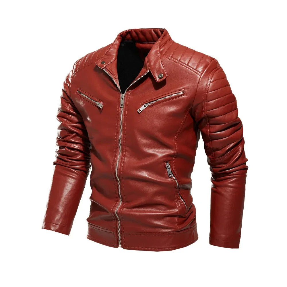 Men Yellow PU Leather Jacket Patchwork Biker Jackets Casual Zipper Coat Male Motorcycle Jacket Slim Fit Fur Lined Outwear Coat