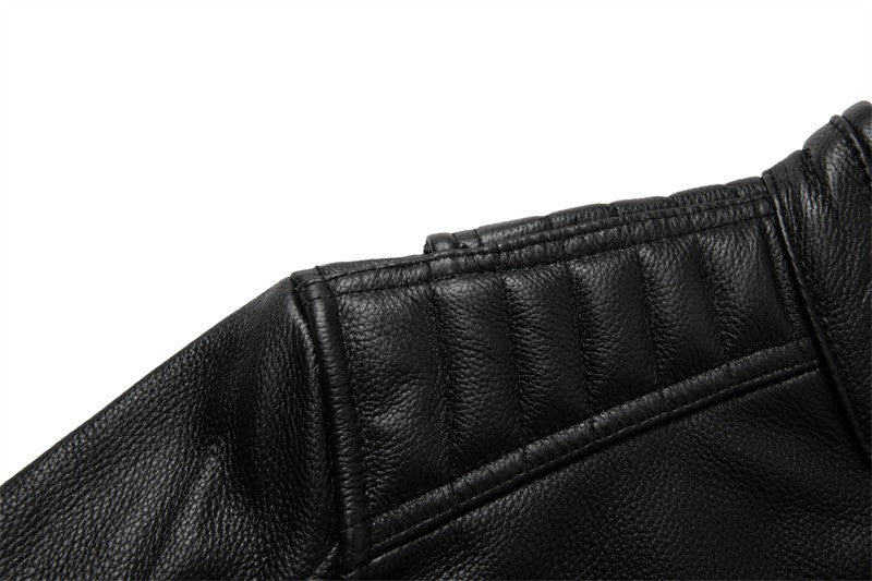Men's Natural Leather Jacket First Layer Calfskin Stand Collar Motorcycle Jacket Retro Brown Cowhide Jacket Men‘s Biker Clothes