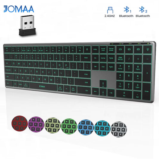 Teclado Bluetooth Retroiluminado Multidispositivo Tamanho Normal Teclado Sem Fio com Teclado Numérico, Teclado Multimídia Fino Recarregável