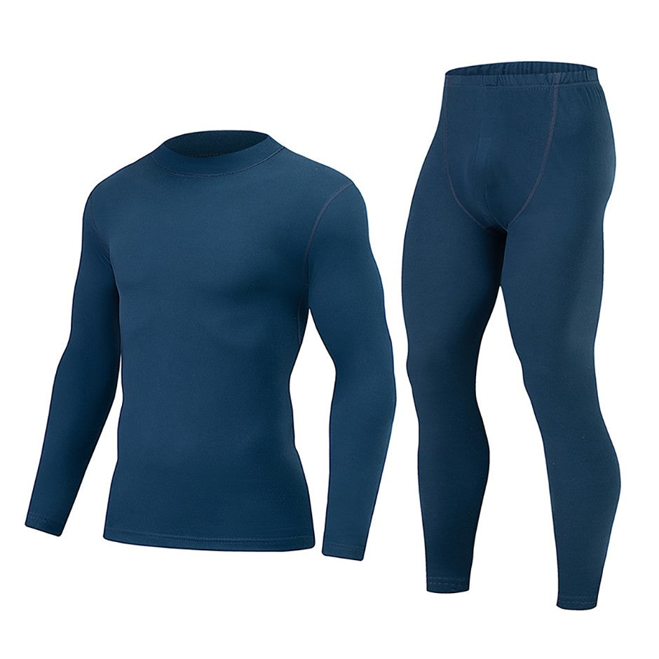 2-piece Autumn/Winter Men's Classic Fashion Basic Warm Underwear Set Loose Large Half High Collar Top T-shirt Elastic Waist Pant