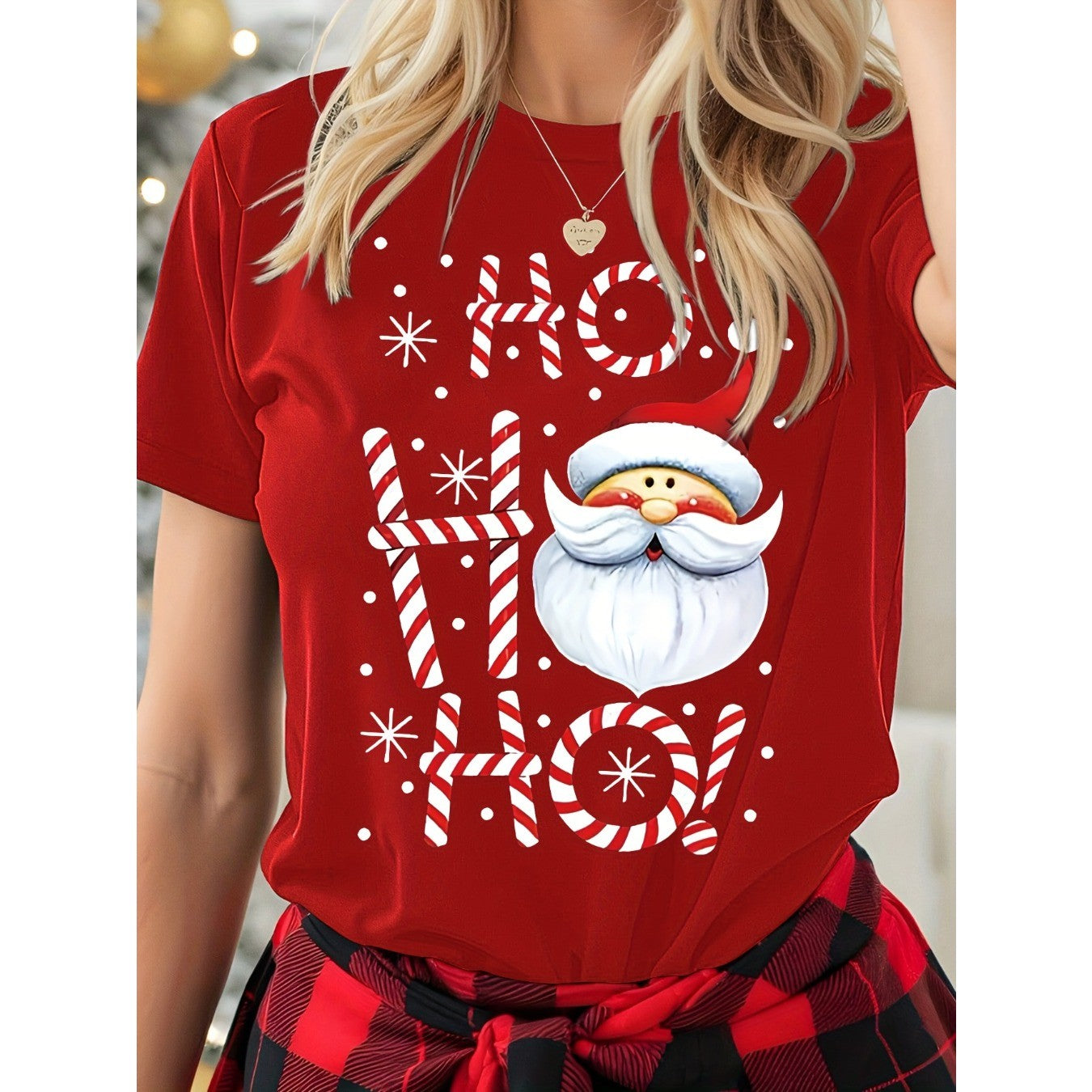 Women's Christmas T-Shirt Holiday Top Tee Round Neck 100% Cotton Shirt Festive Wear Cheerful Print Short Sleeve T Shirt