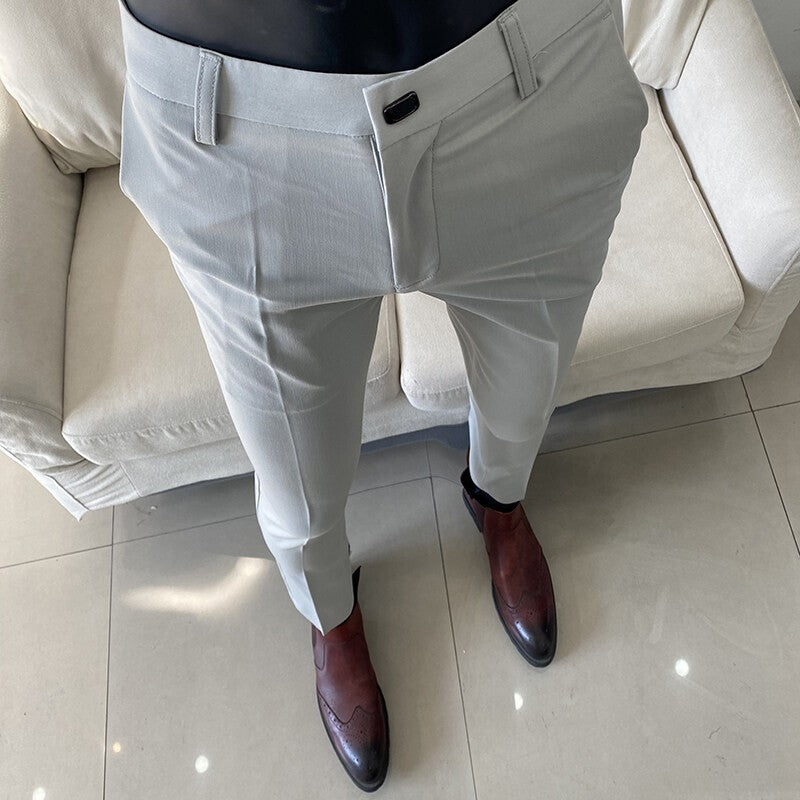 Men Suit Pant 2025 Autumn Solid Elastic Waist Dress Pants Calça Masculina Men Slim Business Office Social Ankle Length Trousers