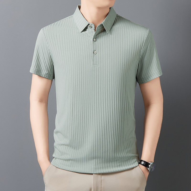 2025 New Men's Casual Fashion Striped Short Sleeved Collar Polo Shirt Breathable and Comfortable Summer Versatile T-shirt