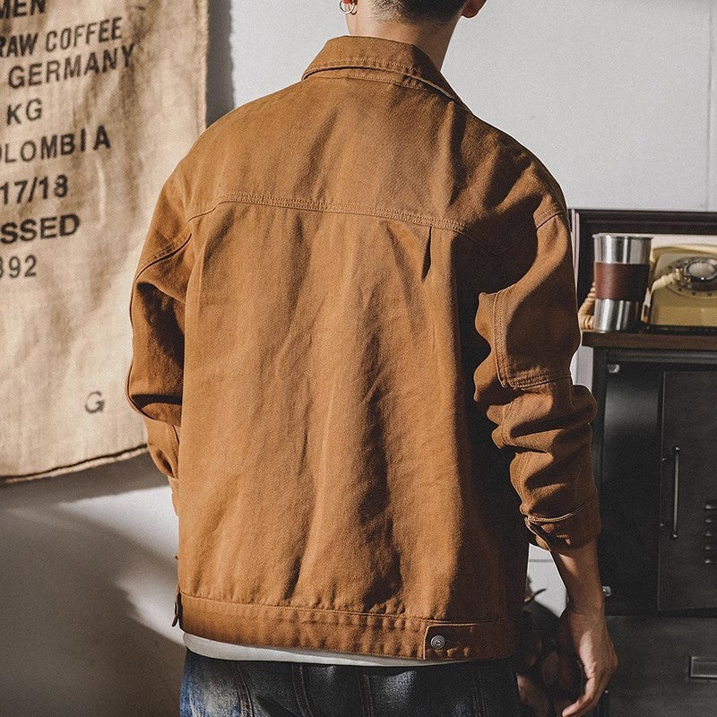 Denim Jackets Men Single Breasted Coat Cardigan Jacket Turn Down Collar Outerwear Long Sleeve Pockets Button Loose Casual