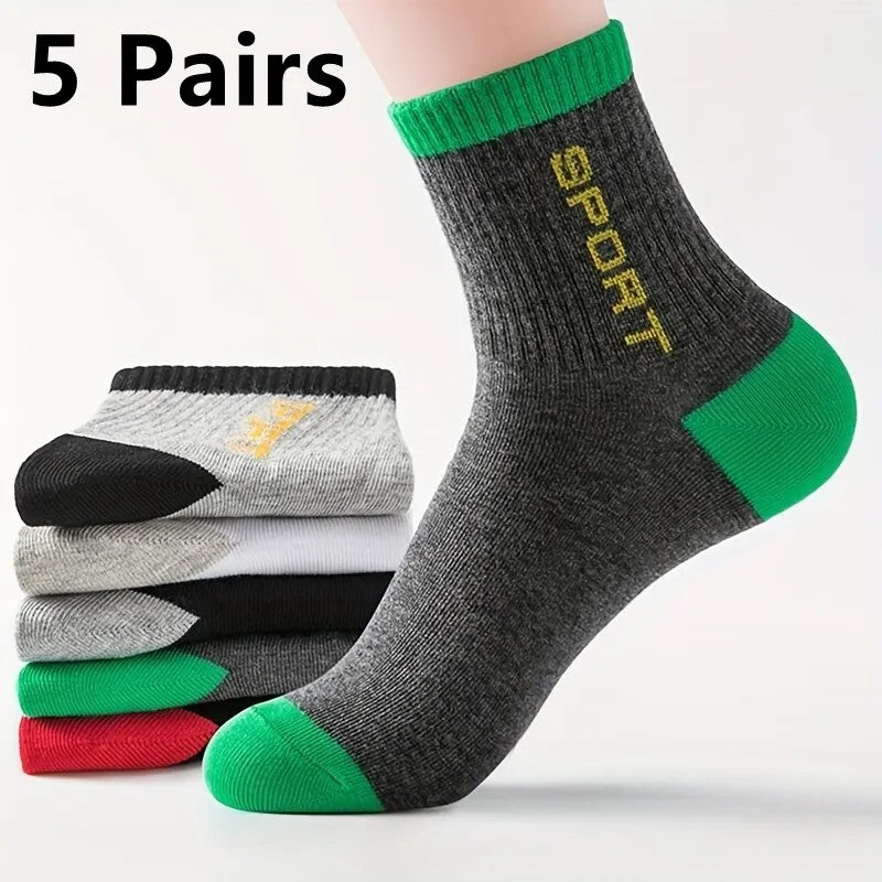 5 pairs of breathable cotton sports socks men's bamboo fiber spring, summer and autumn men's socks sweat deodorant business sock