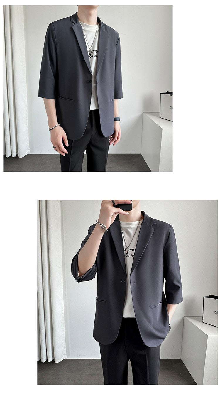 Men's Casual Seven-Five Sve Suit Jaet Thin Summer Faionable Korean Sle Five-Five ort Sve Small Western Clothes