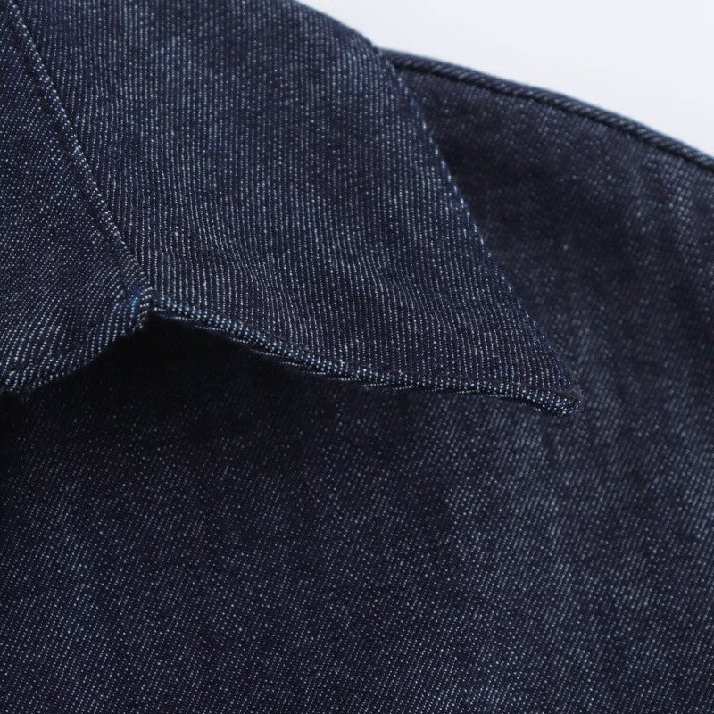 ETJ 2025 Spring New 1975 series denim MIDI dress with lapel side zipper fashion