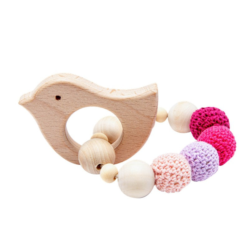 Wooden Rattle Teether Baby Toys Crochet Beads Baby Teether Baby Nursing Bracelet Rattle Chewable Teething Beads For Kids Gifts