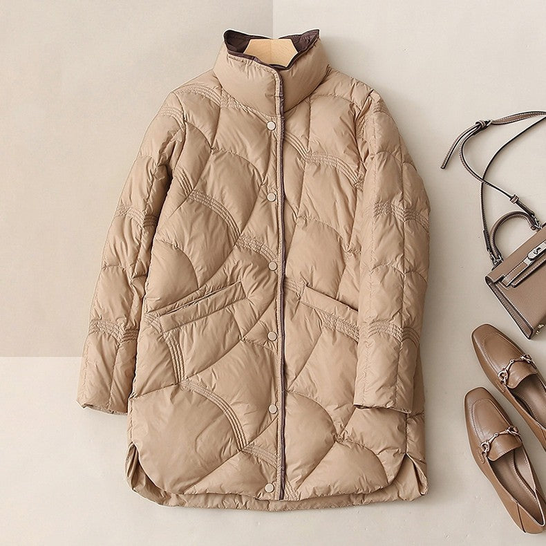SEDUTMO Long Women Duck Down Jackets Ultra Light Winter Vintage Slim Coat Autumn Casual Warm Black Quilted Parkas ED2057