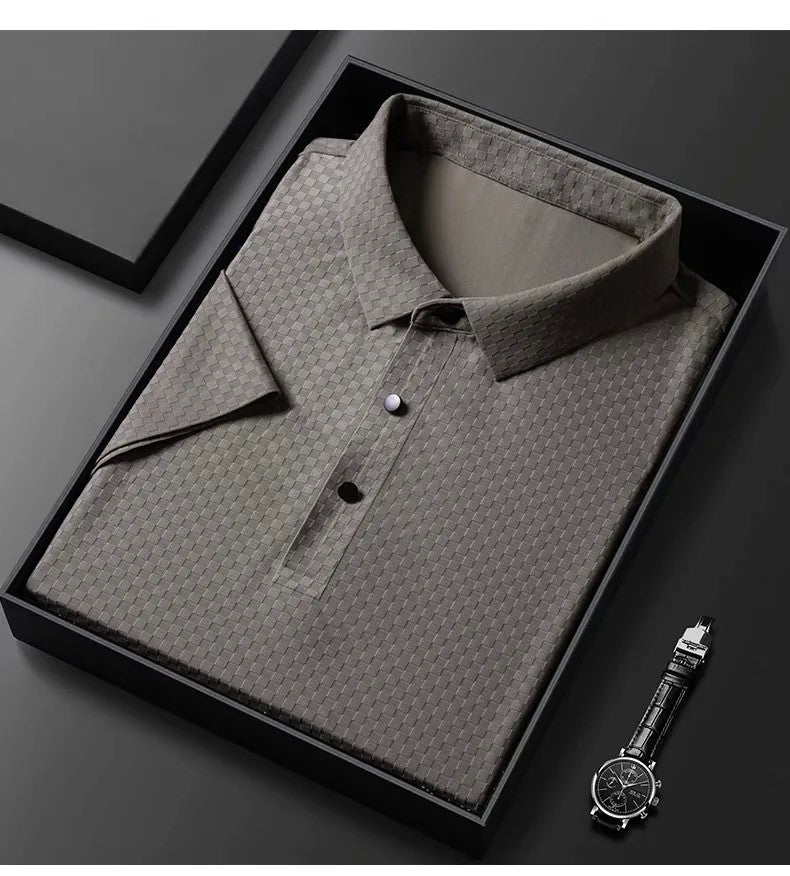 Men's Luxury and Fashionable Waffle Short Sleeve Polo Shirt, Lapel, Ice Silk, Breathable, Casual, Summer, 2024 New, High-End