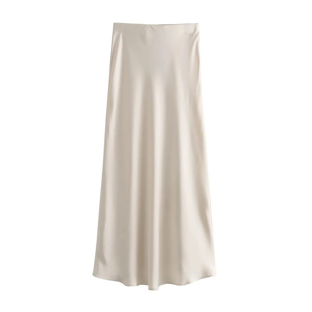 Women 2025 Satin Black Skirt Women High Waist Long Skirts for Women Summer White