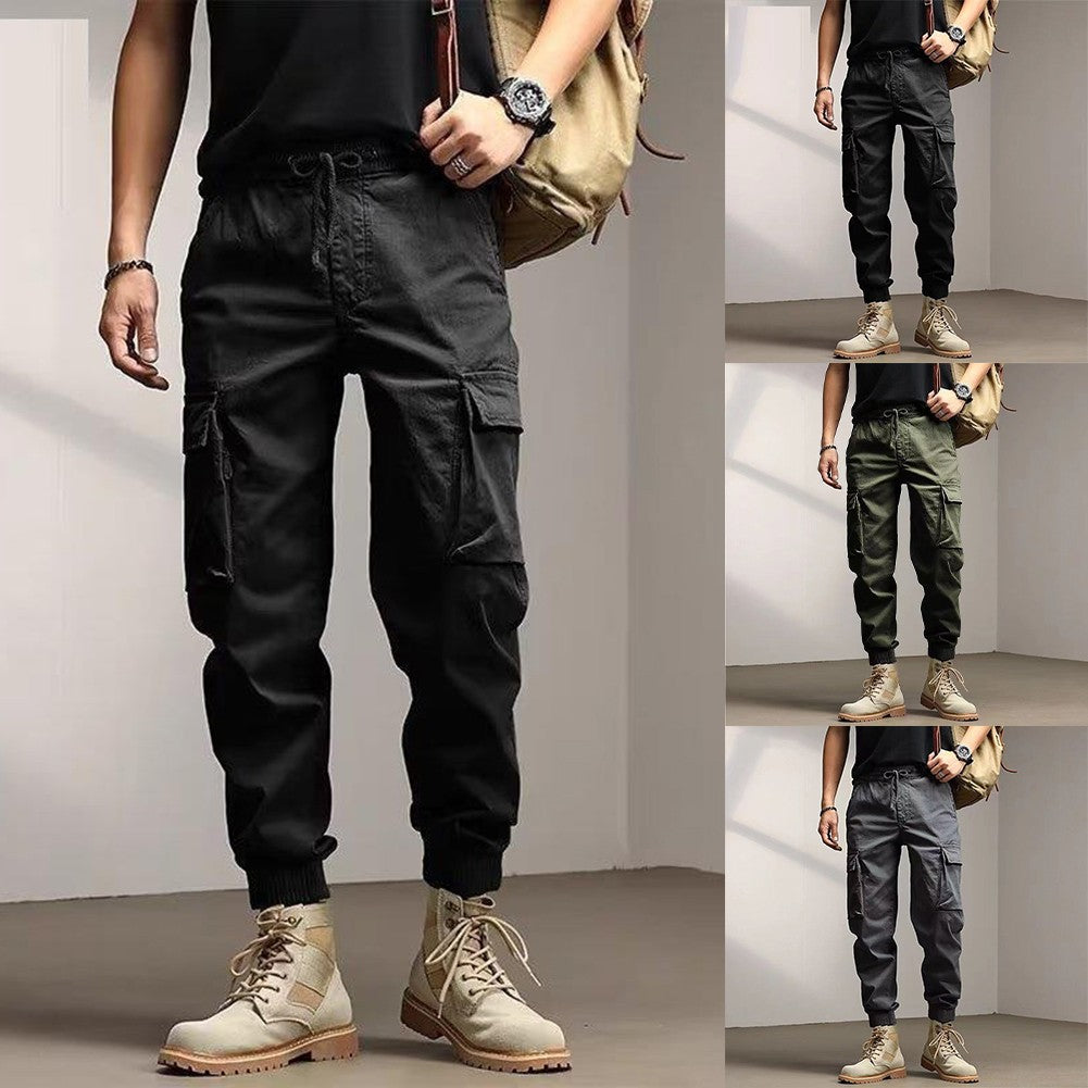 Solid Cargo Pants for Men Casual Loose Fit Ankle Banded Trousers Suitable for Spring and Autumn Grey Black Green