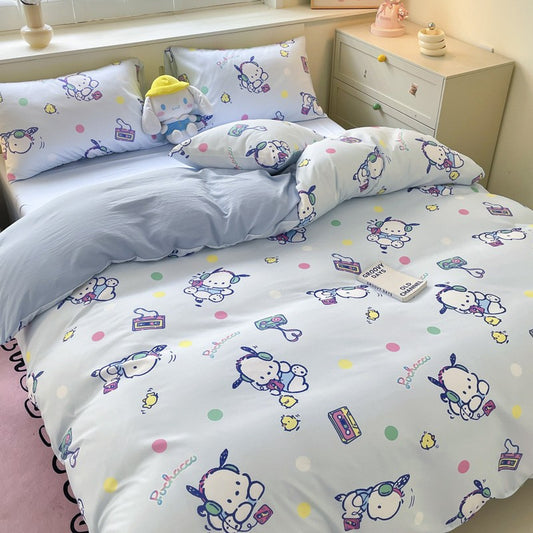 New Sanrio Hello Kitty Bedding Set Cotton Kuromi Melody Bedding Double Pillowcase Bed Linens Girl Dorm Bedclothes Home Textile