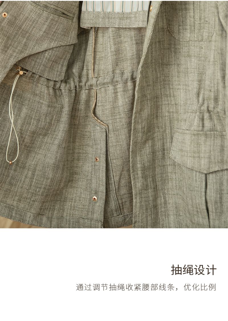 Cotton and Linen Vertical Collar Tight Waist M65 Hunting Jacket Retro All-match Spring and Summer Lightweight Casual Jacket