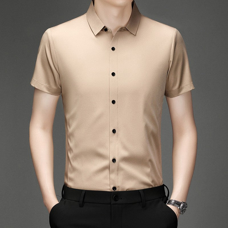 New Men's Business Casual Short Sleeved Solid Color Shirt Wrinkle Resistant Wrinkle Free Comfortable All Season Versatile Top