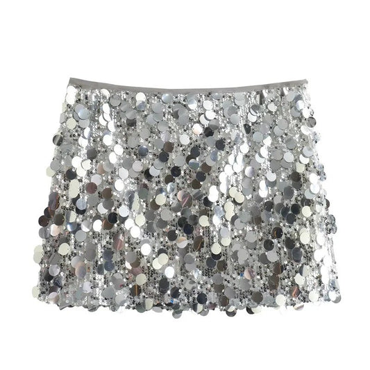 Silver Sequin Skirt Woman High Waist Mini Skirt Woman Fashion Shiny Glitter Eleg