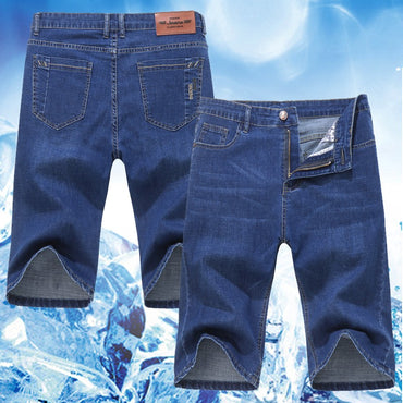 Summer Men Denim Shorts New Style Thin Embroidery Business Casual Straight  Short Jeans Male Brand Clothing Black Blue