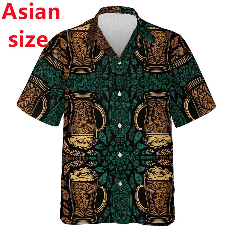 2025 New Beer Lovers Shirts For Men Clothes Harajuku Fashion Hawaiian Lapel Blouse Summer Aloha Beach Shirt Man Short Sleeve
