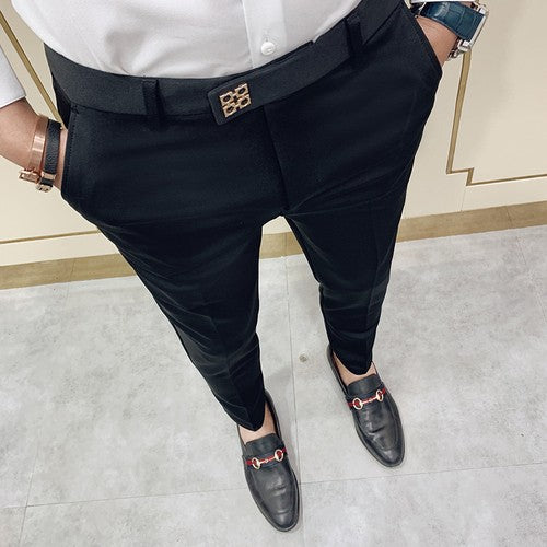 Spring 2025 Men Pants Korean Slim Fit Men Casual Ankle Length Pants Streetwear Men High Quality Black Gray Khaki Dress Suit Pant